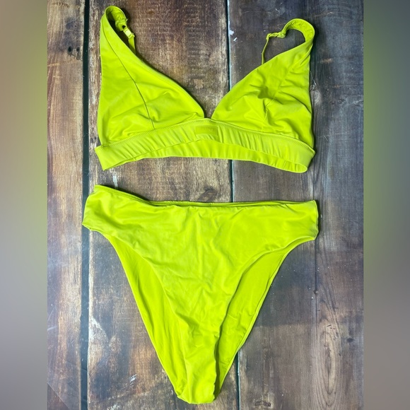 SKIMS Other - Skims bikini. plunge top. Neon highlighter lime. XL signature swim bottoms